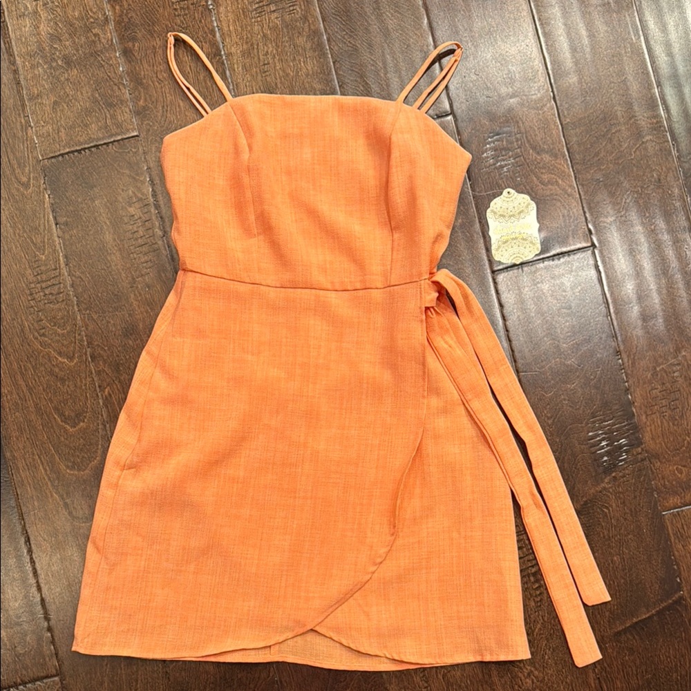 Altar'd State Orange Wrap Tie Front Mini Dress